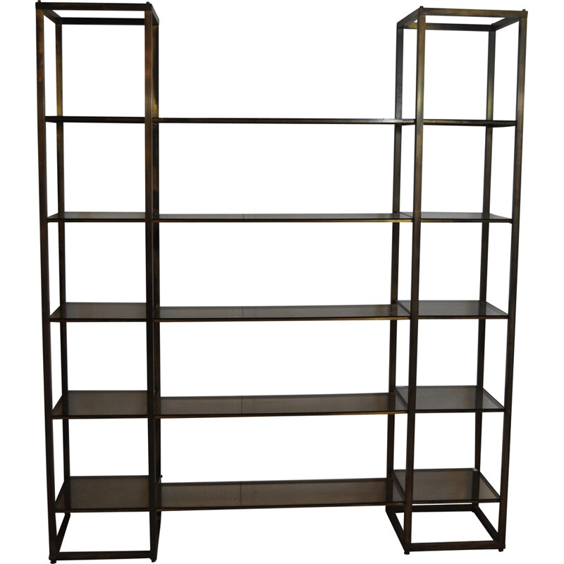 Brass and smoke glass bookshelves - 1970s