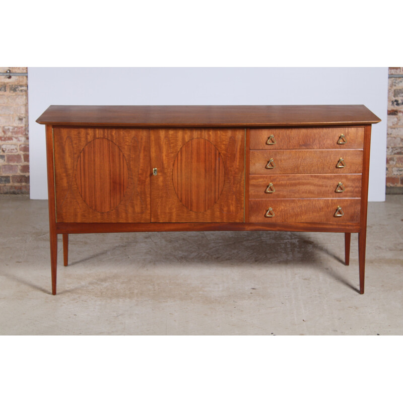 Credenza vintage in mogano Fiddleback di John Herbert per Younger, 1957