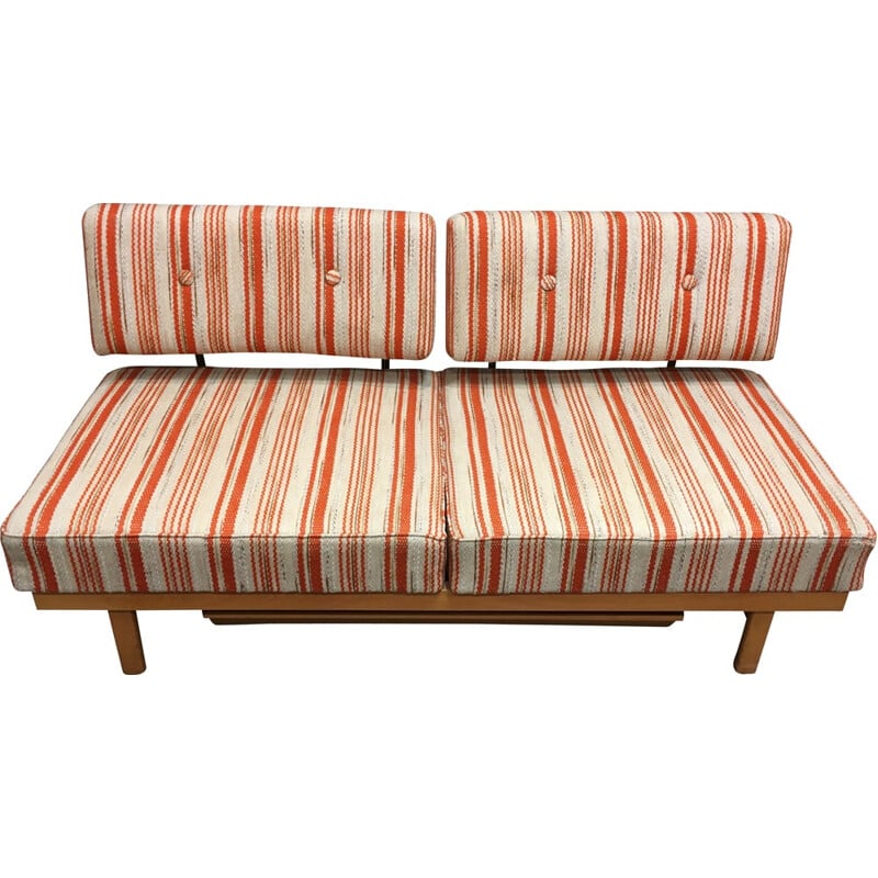 Knoll "Stella" daybed in oak and orange and white fabric, Wilhelm KNOLL - 1950s 