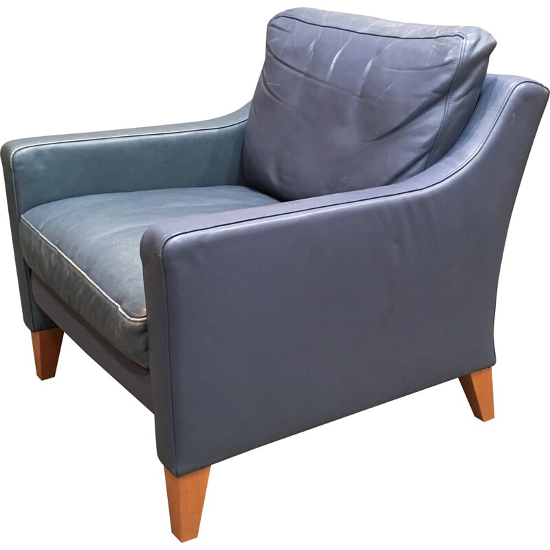 Armchair in blue leather - 1970s