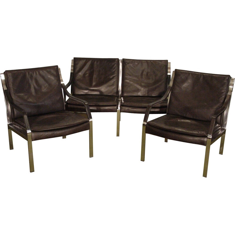 Knoll leather armchairs and bench, Preben FABRICIUS et Jorgen KASTHOLM - 1970s