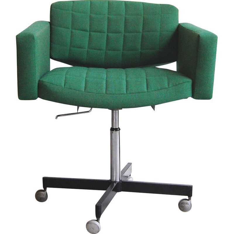 Vintage "Conseil" desk chair with green fabric by Pierre Guariche for Meurop, 1960s