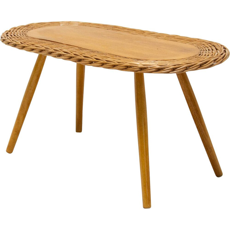 Mid century rattan stool by Jan Kalous for Úluv, Czechoslovakia 1960s