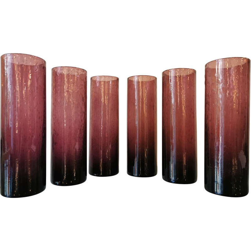 Set of 6 vintage glass tubes blown by Biot, France 1970s