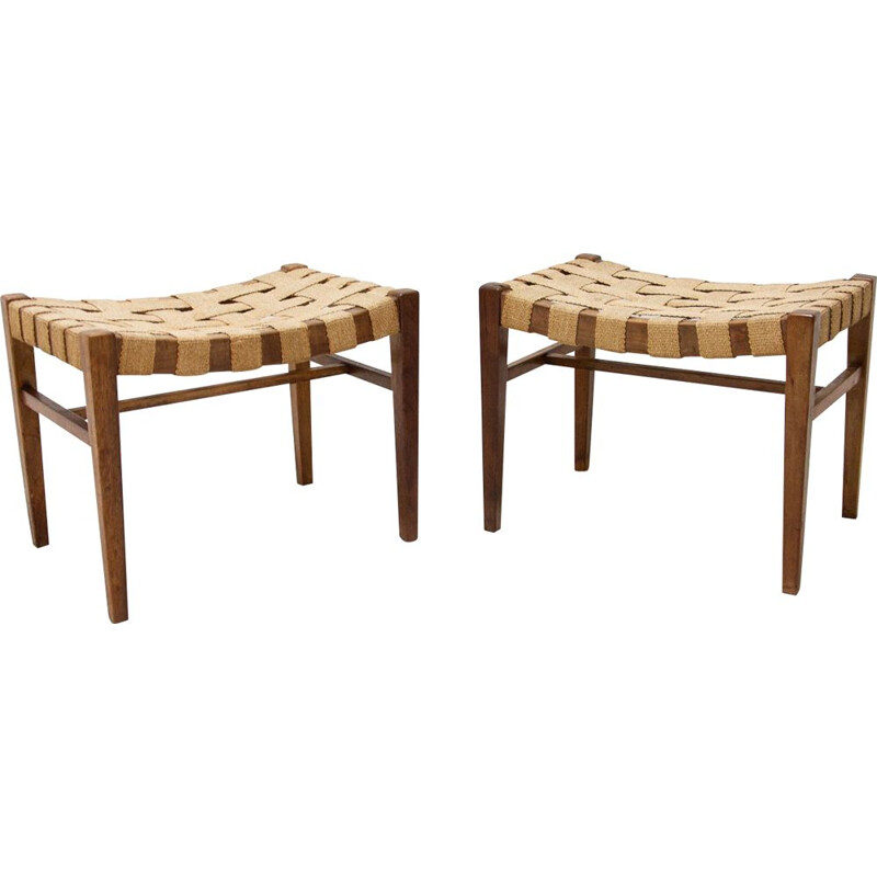 Pair of mid century beech wood stools by Krasna Jizba, Czechoslovakia 1960s