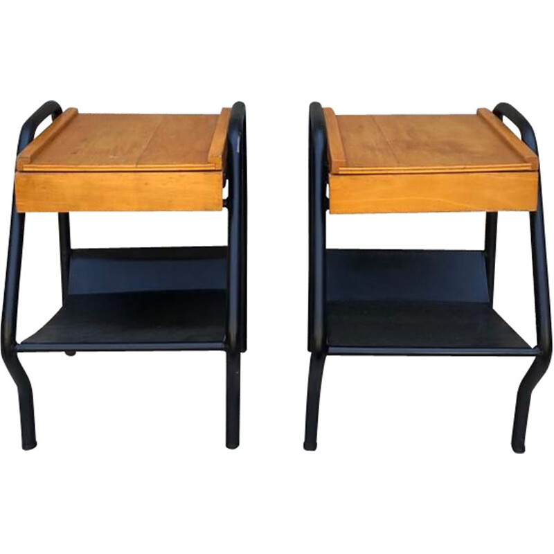 Pair of vintage night stands in tubular metal by Jacques Hitier, 1950-1960s