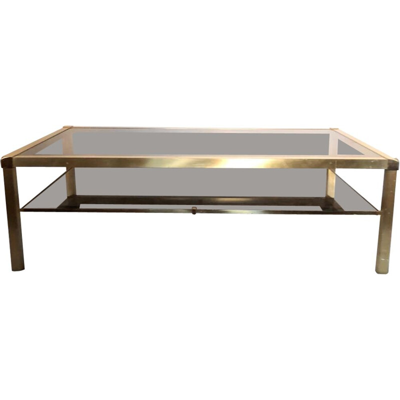 Vintage Italian coffee table in brass and smoked glass, 1970