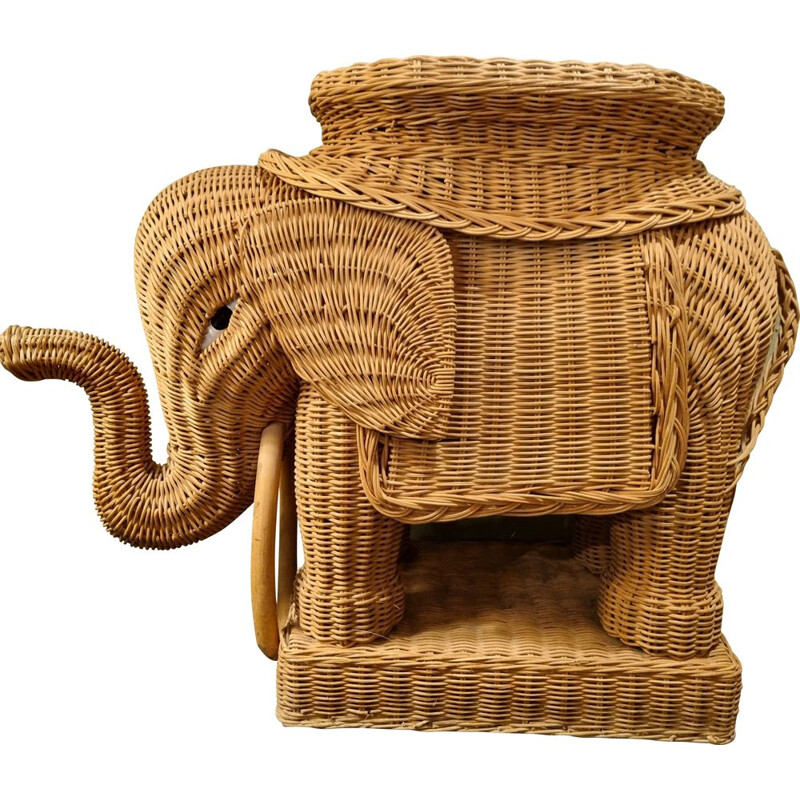 Table d'appoint éléphant vintage en rotin par Viva Del Sud