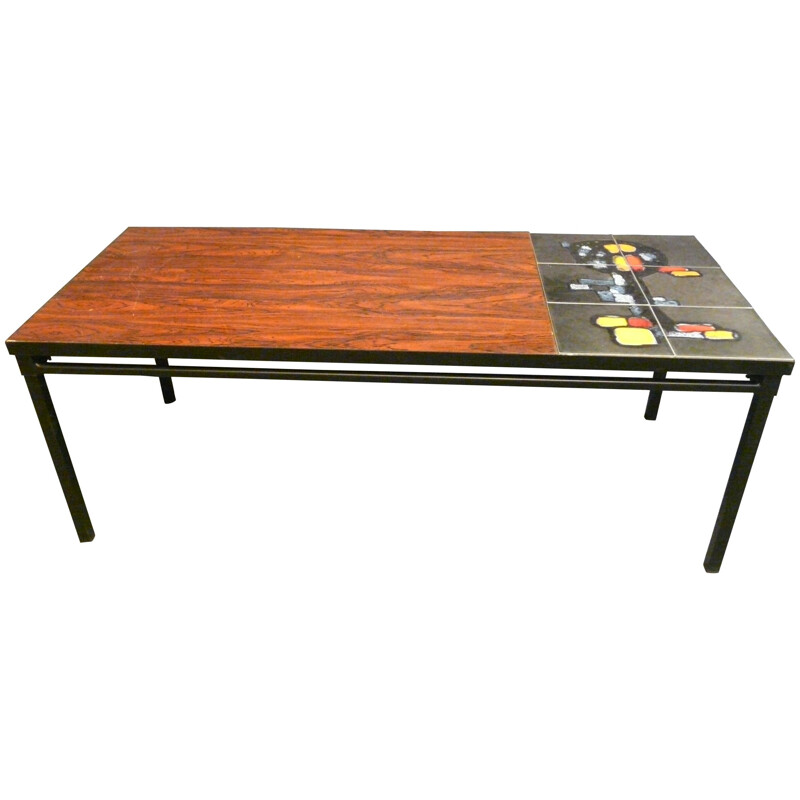 Table basse en palissandre et céramique - années 60