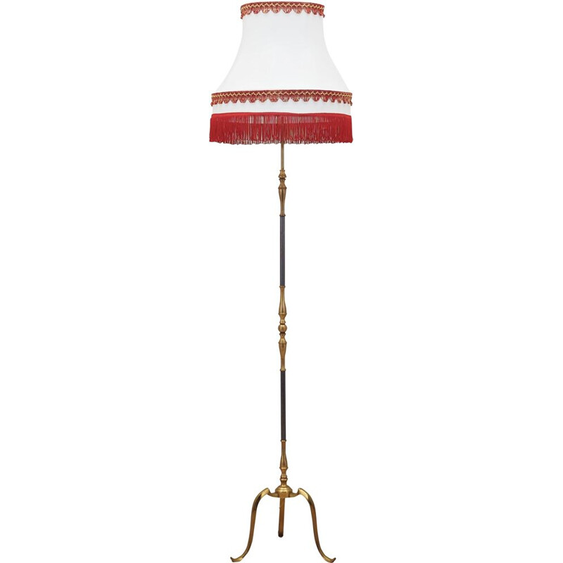 Lampadaire vintage blanc et rouge en laiton, Danemark 1970