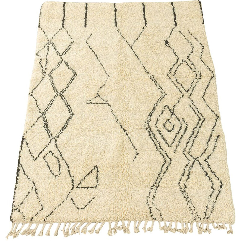 Traditional Lines" vintage Berber carpet in wool, Morocco