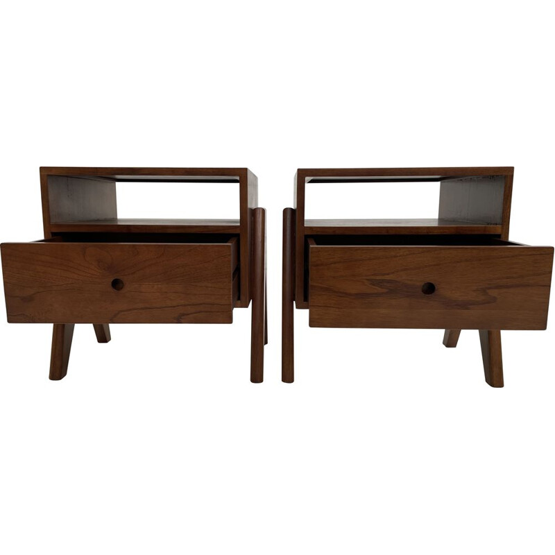 Pair of vintage bedside tables in wood and rattan