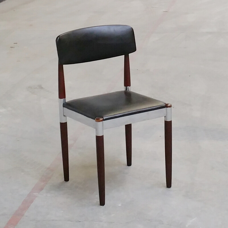 Set of 6 dining chairs in wood chromed metal and leatherette - 1960s