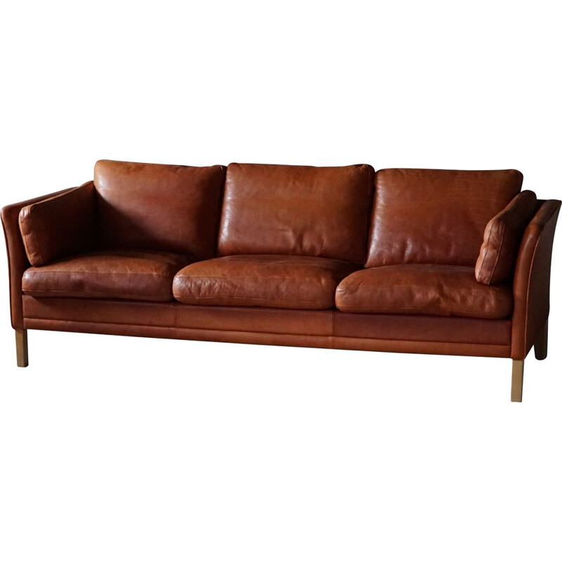 Vintage Danish 3-seater leather sofa by Mogens Hansen, 1970s