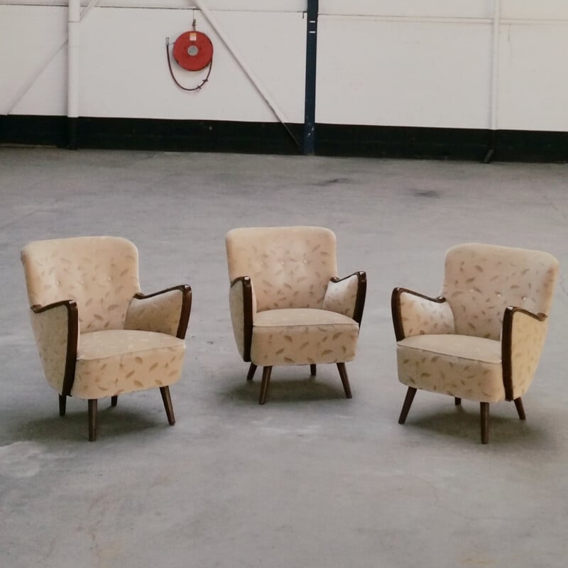Set of 3 cocktail chairs in velvet - 1950s 