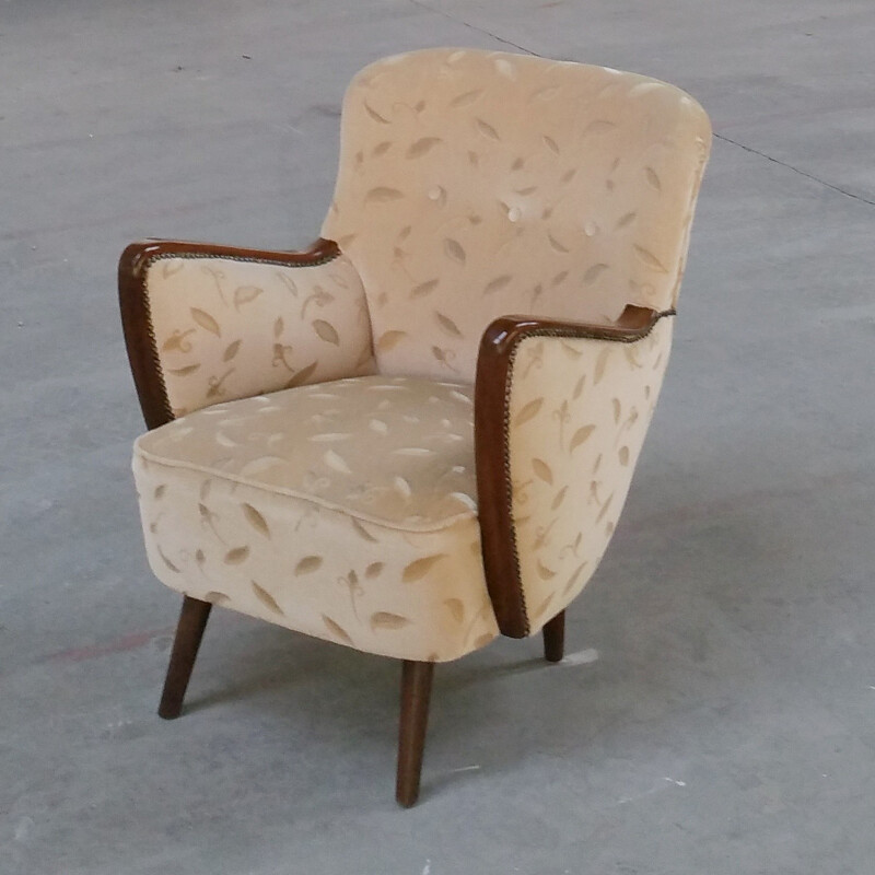 Set of 3 cocktail chairs in velvet - 1950s 