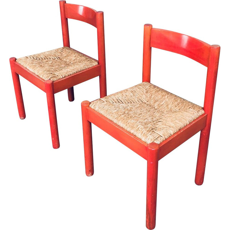 Pair of mid century lacquered wooden dining chairs by Vico Magistretti for Cassina, Italy 1960s