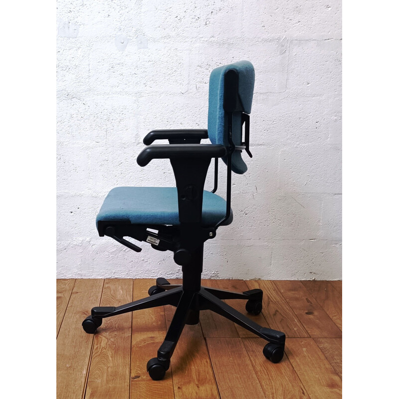 Vintage metal and blue fabric office chair by Albert Stoll for Giroflex