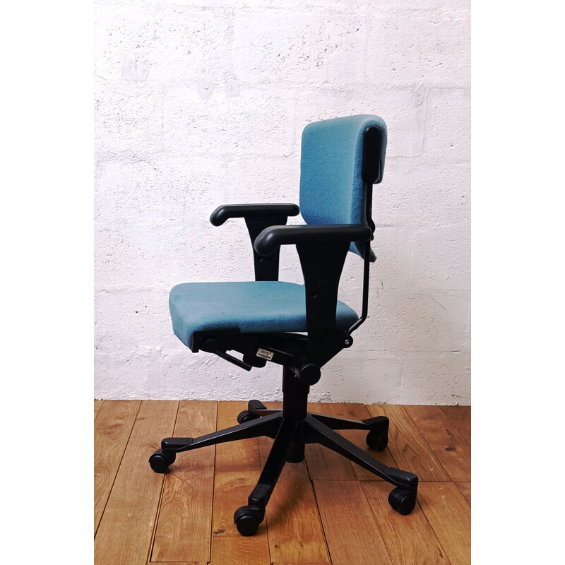 Vintage metal and blue fabric office chair by Albert Stoll for Giroflex