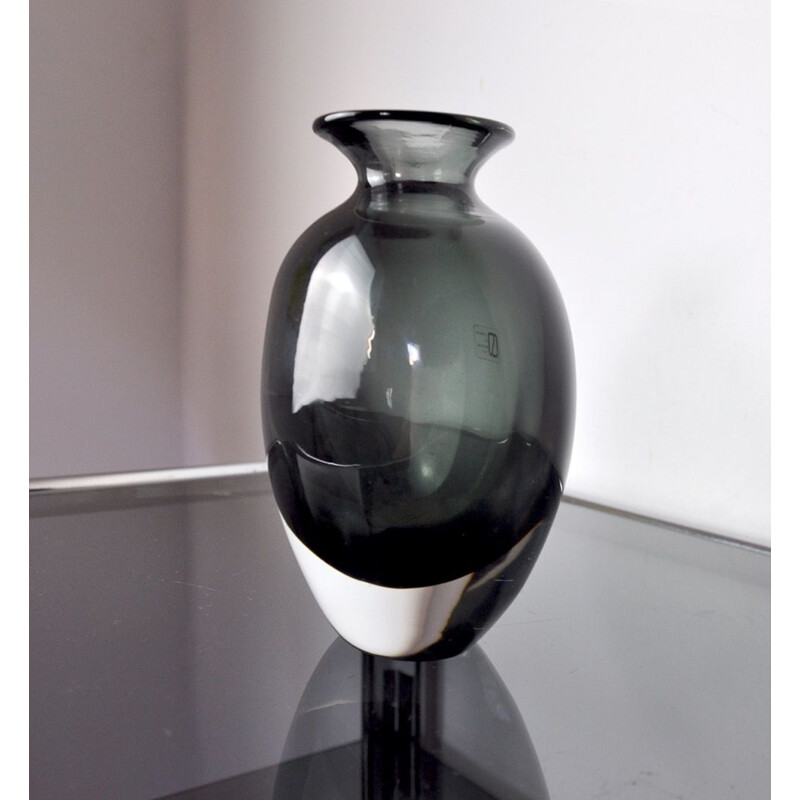 Vintage vaso de vidro Murano preto por Vincenzo e Carlo Nason, Itália 1960