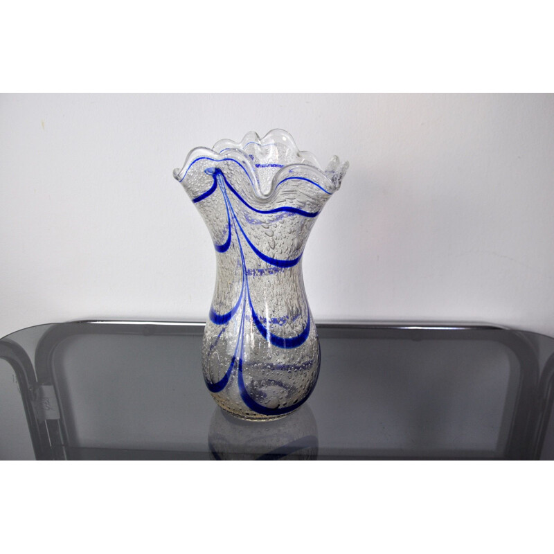 Vase vintage en verre de Murano bleu par Seguso, Italie 1960