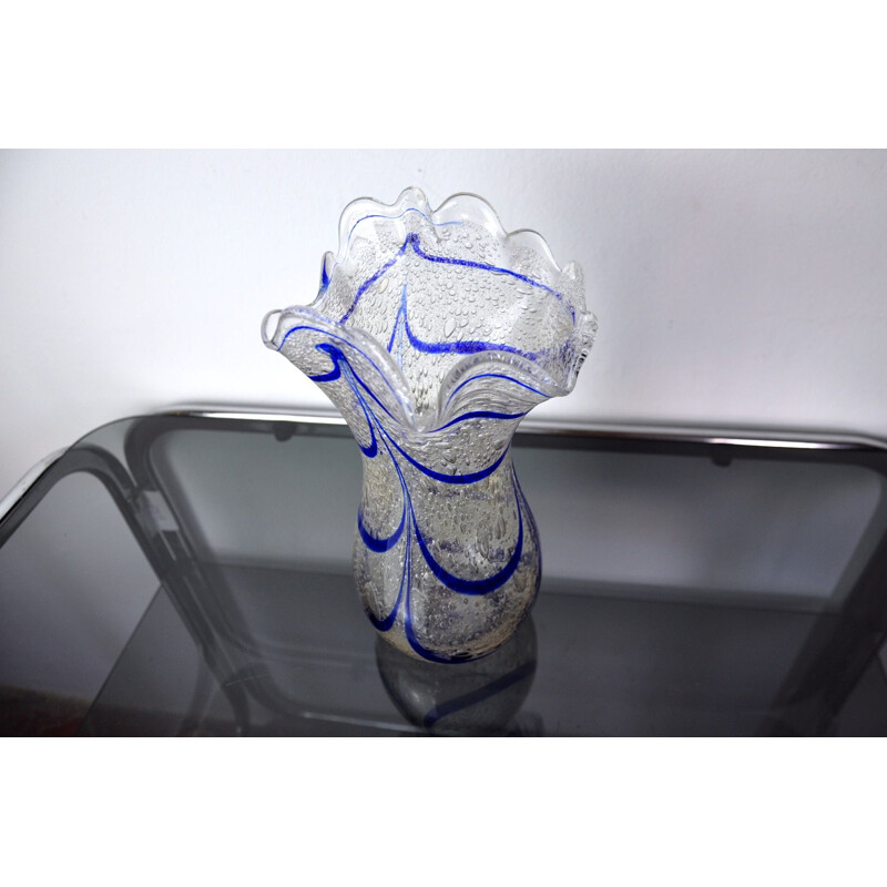 Vase vintage en verre de Murano bleu par Seguso, Italie 1960