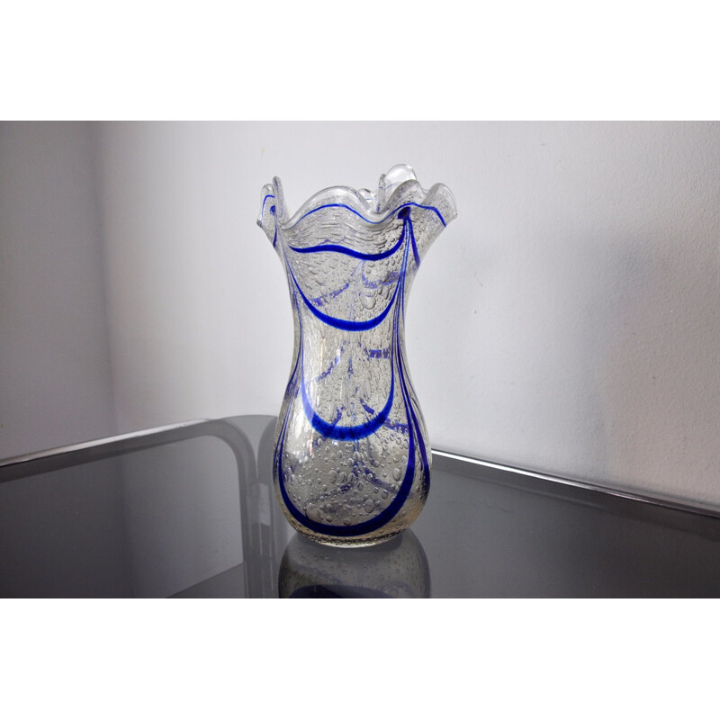 Vintage Vase aus blauem Muranoglas von Seguso, Italien 1960