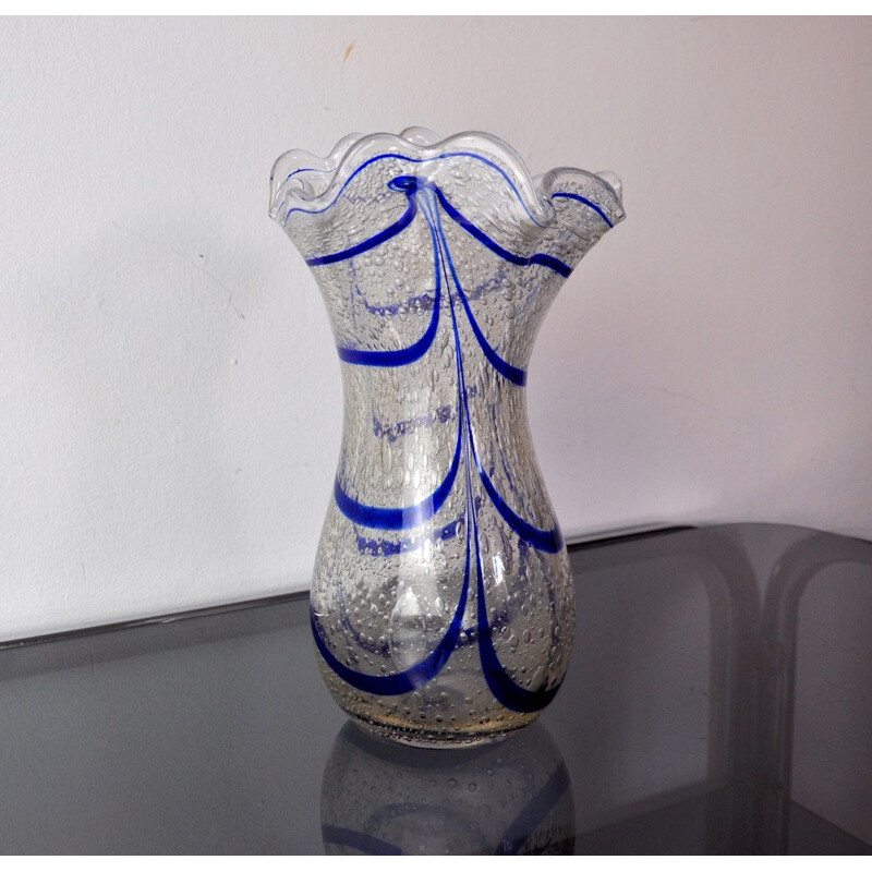 Vintage blue Murano glass vase by Seguso, Italy 1960s