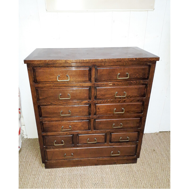 Vintage chest of drawers in oak and gilded metal