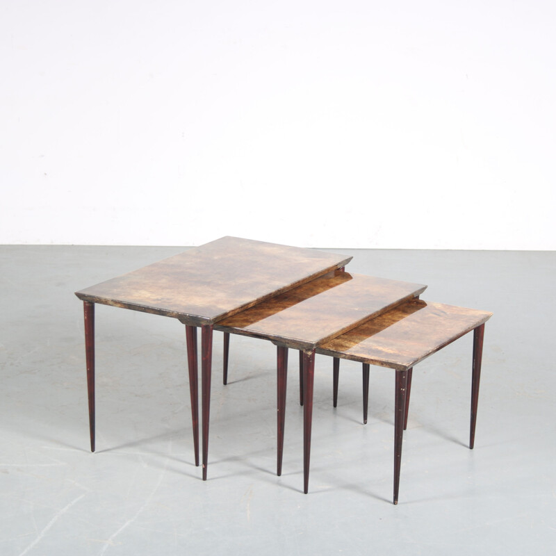 Vintage wooden nesting tables by Aldo Tura, Italy 1950