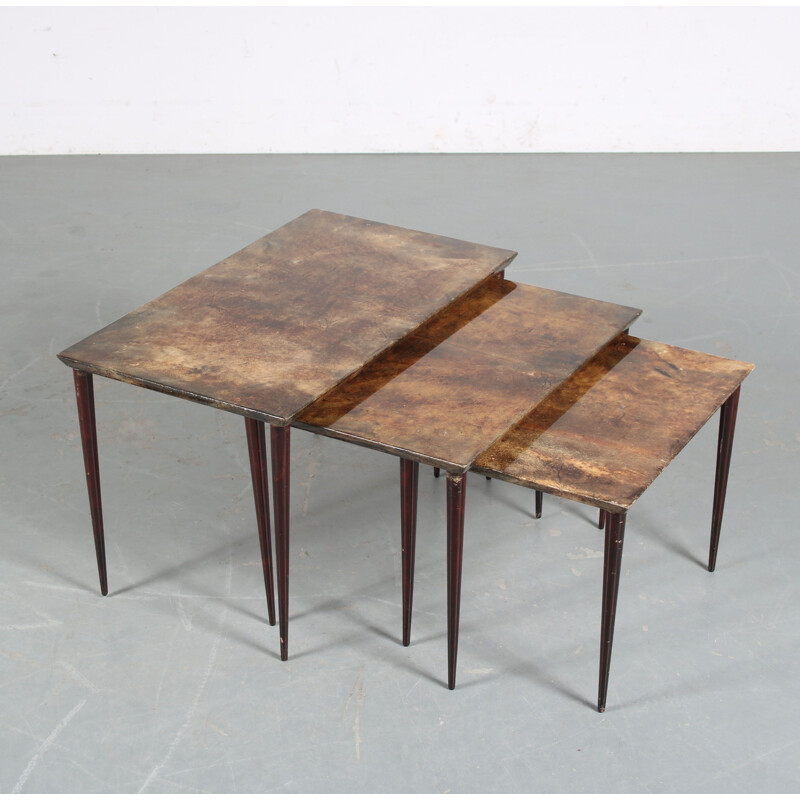 Vintage wooden nesting tables by Aldo Tura, Italy 1950