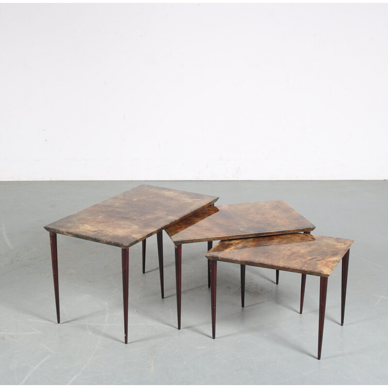 Vintage wooden nesting tables by Aldo Tura, Italy 1950