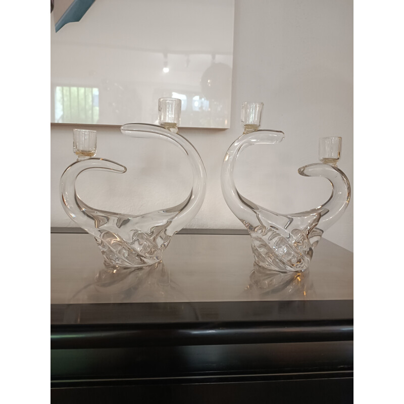 Pair of vintage crystal candle holders, France 1950