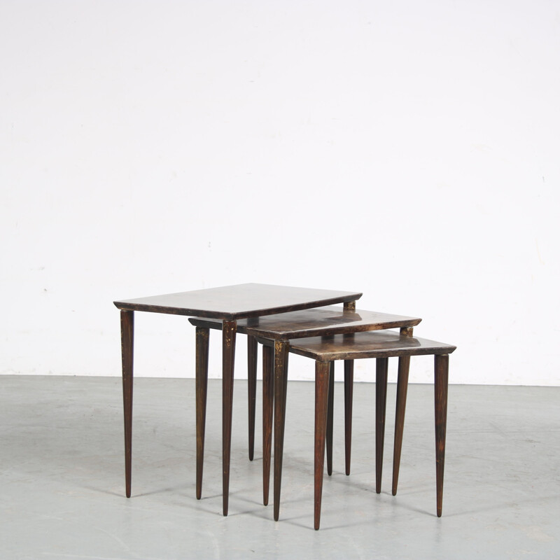 Vintage wooden nesting tables by Aldo Tura, Italy 1950