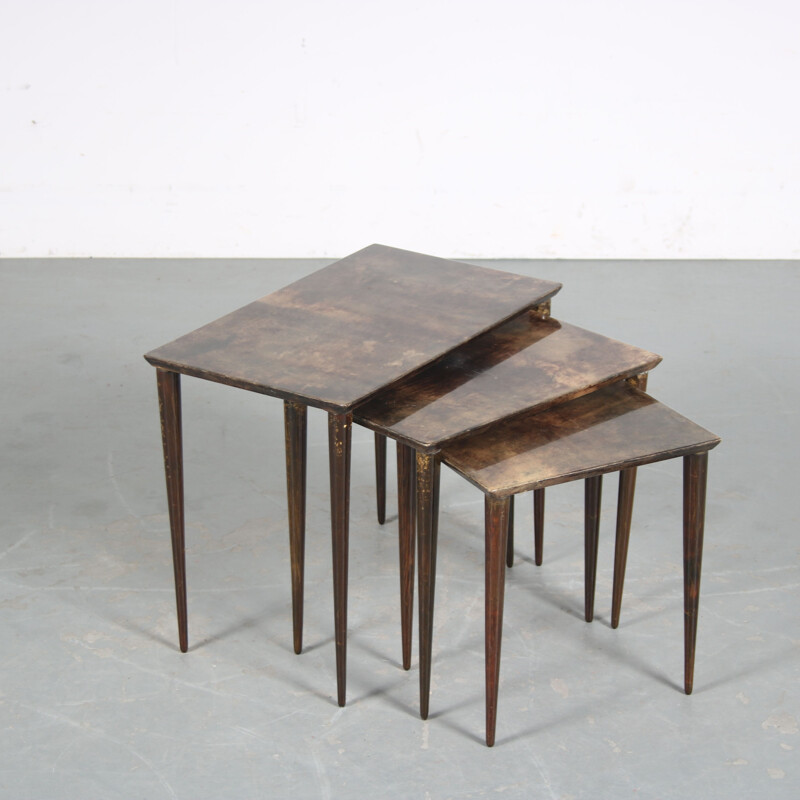 Vintage wooden nesting tables by Aldo Tura, Italy 1950
