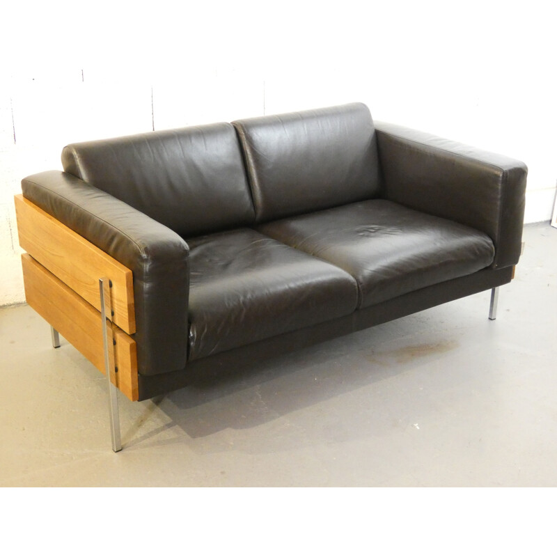 Vintage brown leather sofa by Robin Day for Habitat, 2000s