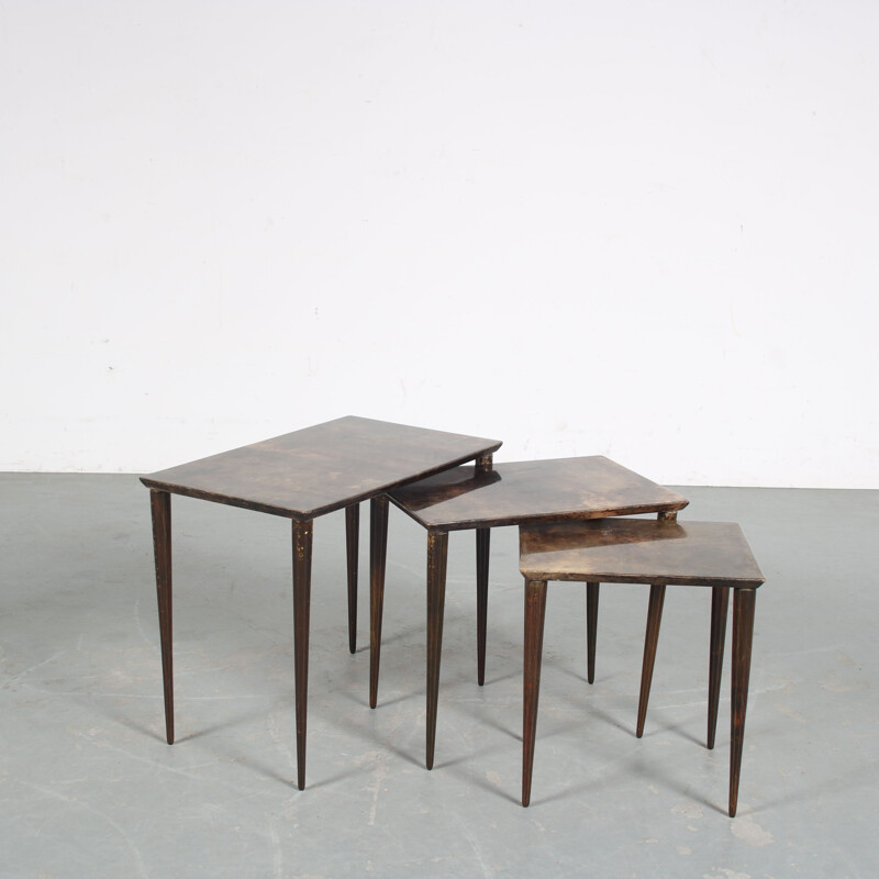 Vintage wooden nesting tables by Aldo Tura, Italy 1950