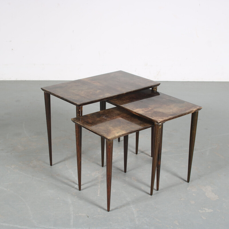 Vintage wooden nesting tables by Aldo Tura, Italy 1950