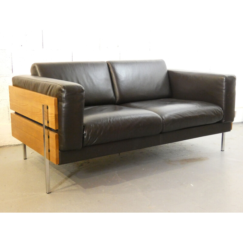 Vintage brown leather sofa by Robin Day for Habitat, 2000s