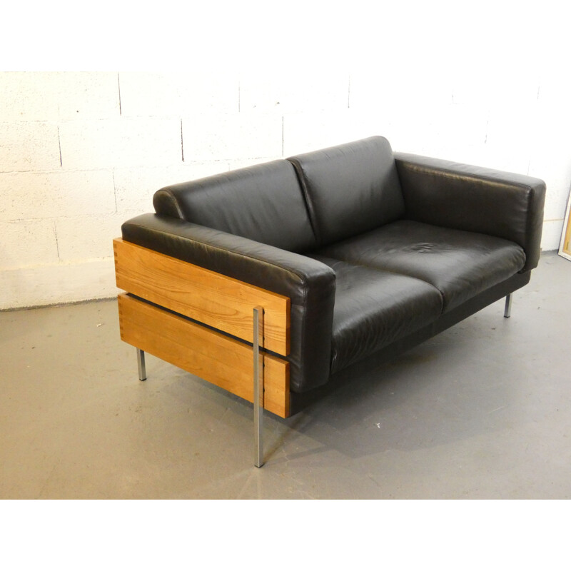 Vintage brown leather sofa by Robin Day for Habitat, 2000s
