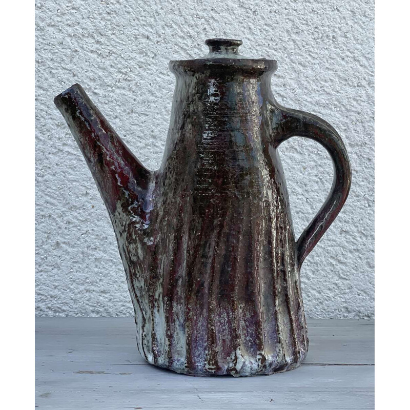 Vintage stoneware teapot by Cécile Dein, 1950