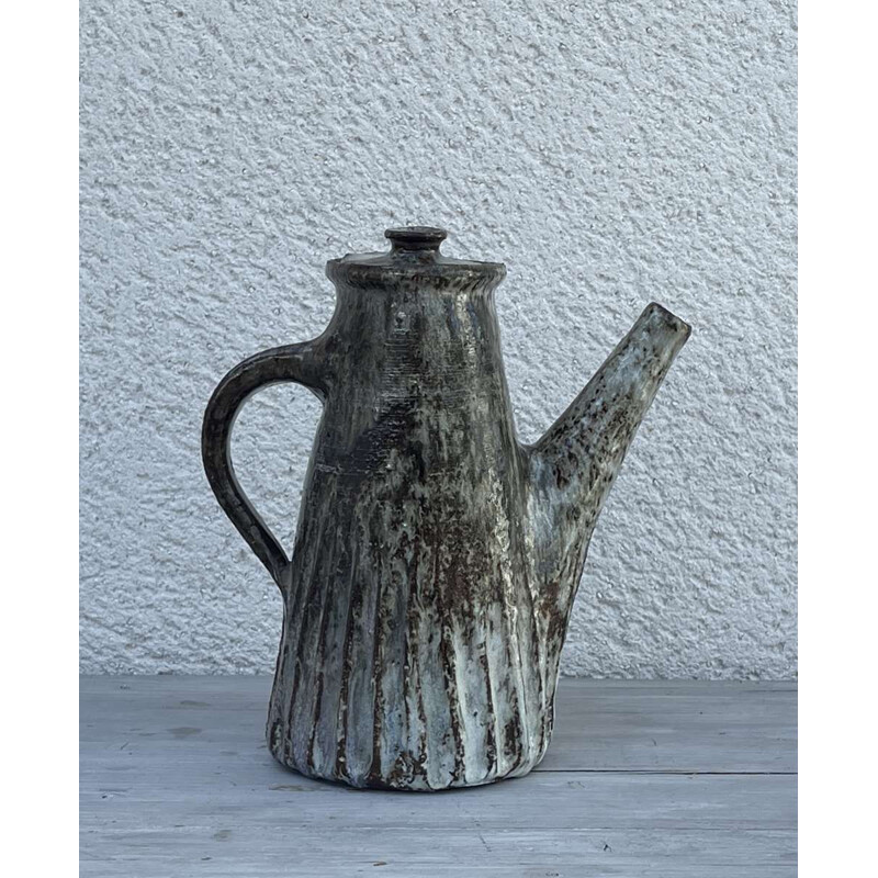 Vintage stoneware teapot by Cécile Dein, 1950