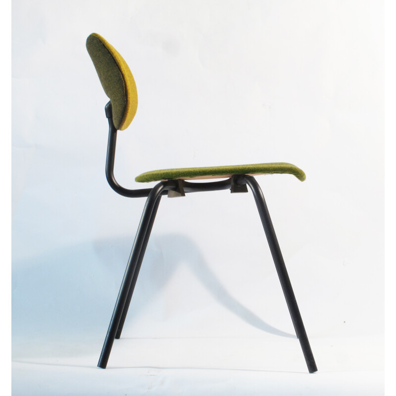 Thonet chair in mustard yellow and olive green fabric - 1950s