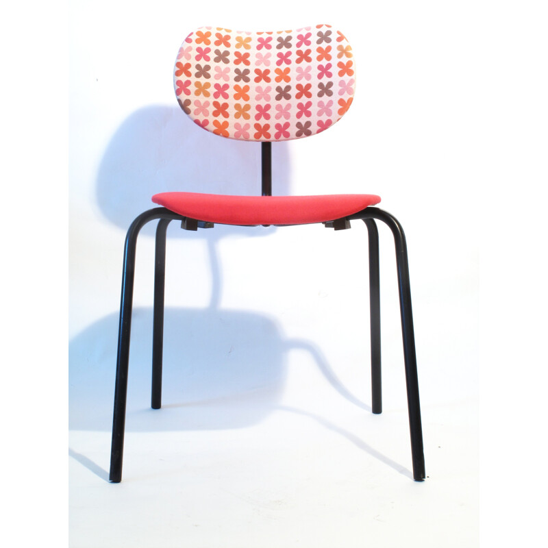 Pair of Thonet chairs in red and blue fabric and iron - 1950s