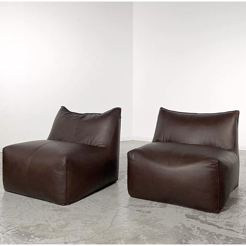 Pair of vintage "Bambole" leather armchairs by Mario Bellini for B & B Italia, 1972