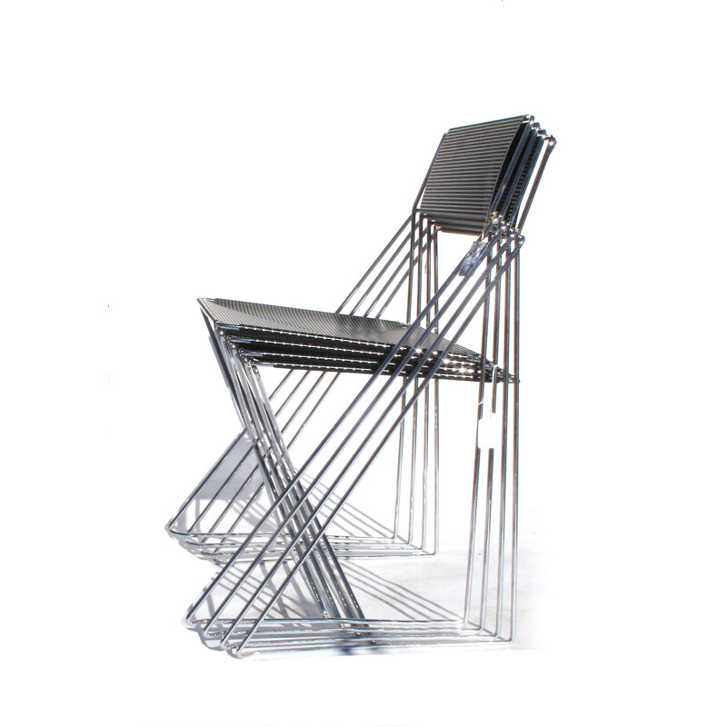Set of 4 Hybodan "X Line" chairs in chromed metal, Niels Jørgen HAUGESEN - 1970s