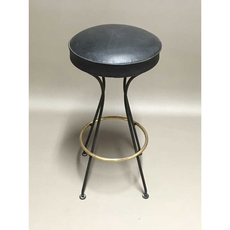 Set of 5 high stools in metal and leatherette - 1950s