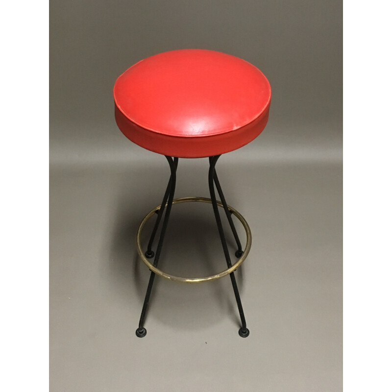 Set of 5 high stools in metal and leatherette - 1950s