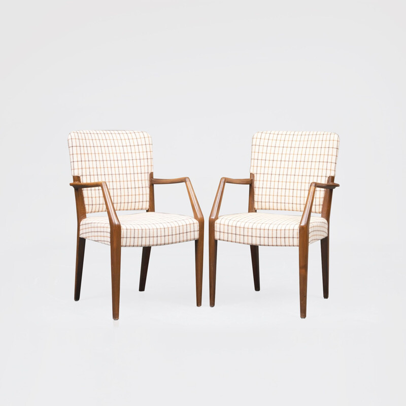 Pair of vintage beech and wool armchairs by Peter Hvidt and Orla Mølgaard-Nielsen for France et Søn, Denmark 1960