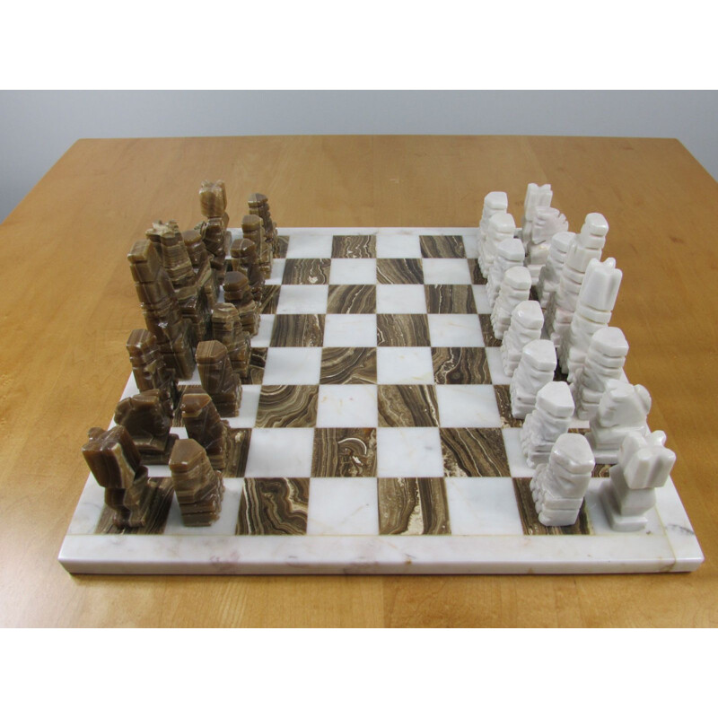 Jeu d'échecs vintage brutaliste en onyx, 1970